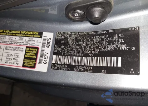 2008 Toyota Sienna Xle z USA, uszkodzony, nr VIN 5TDZK22C68S186818